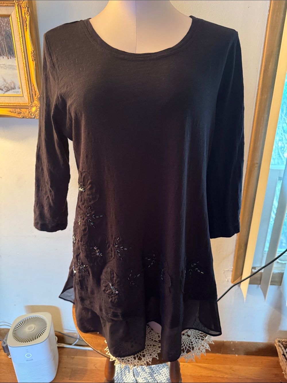🐷 Logo by Lori Goldstein Slub Knit Embellished Tunic Top QVC A262456
